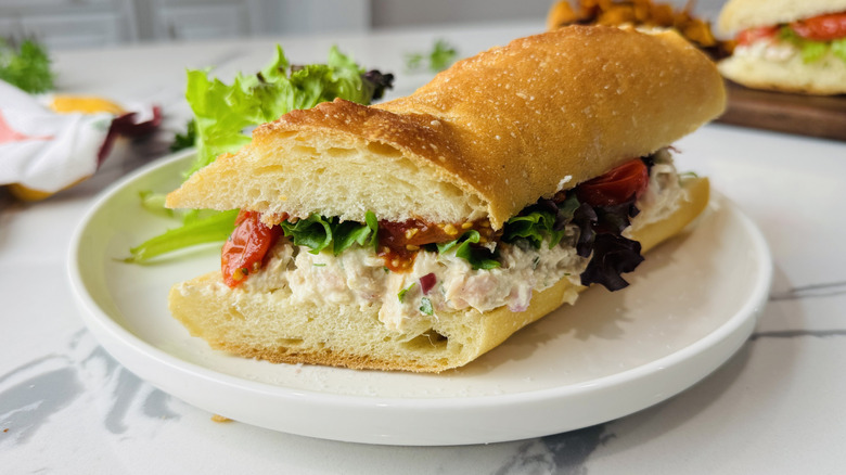 Tuna salad sandwich on plate