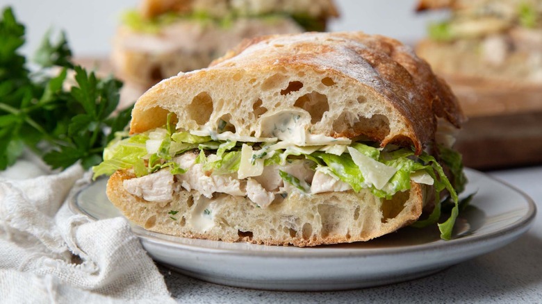 Chicken Caesar sandwich on plate