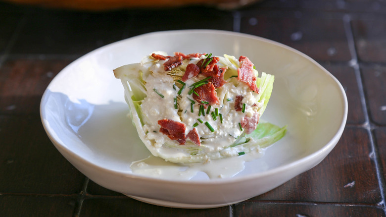 Wedge salad in white bowl