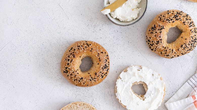 Everything bagels on white countertop
