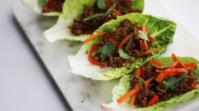 Lettuce Wrap on rectangular white plate