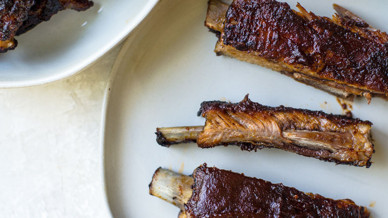 Oven-Baked Spare Ribs on white plate