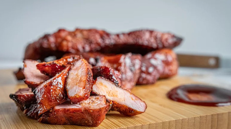 Smoked Country-Style Ribs on wooden cutting board