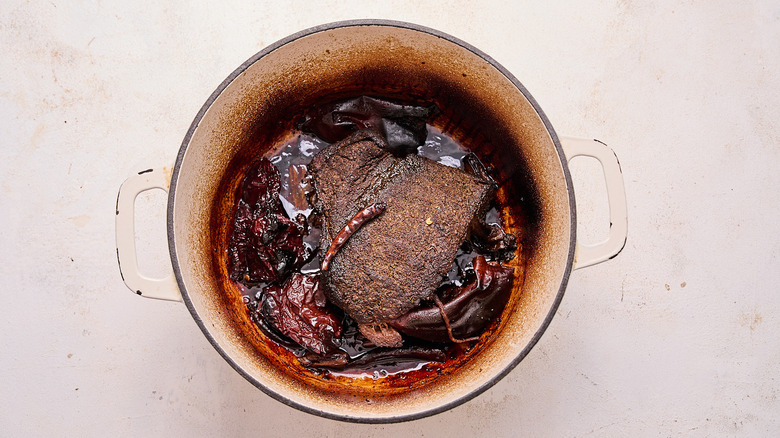 cooked beef in a pot