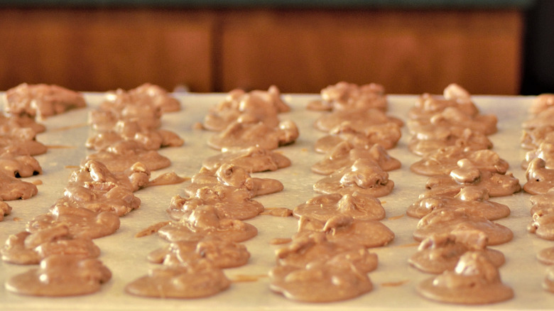 Pralines cooling at candy store