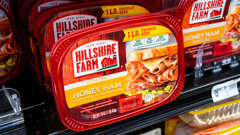 Package of Hillshire Farm honey ham at grocery store