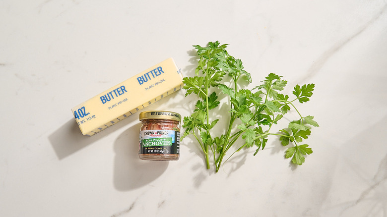 Anchovy butter ingredients on a table