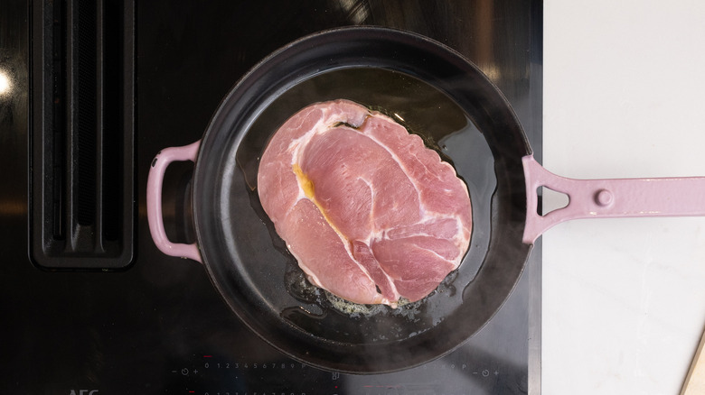ham steak in pan