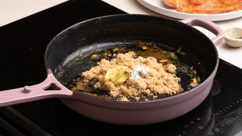 brown sugar and mustard in pan