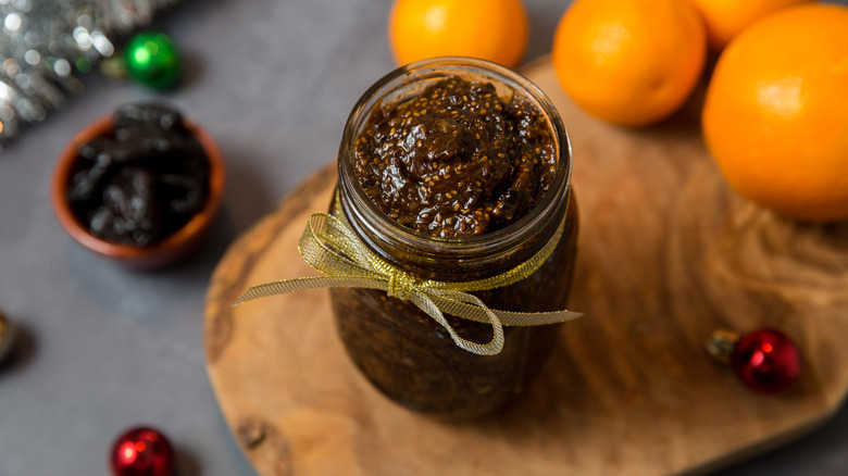 plum jam served on table