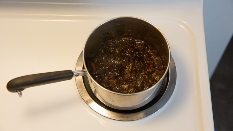plum jam in small saucepan