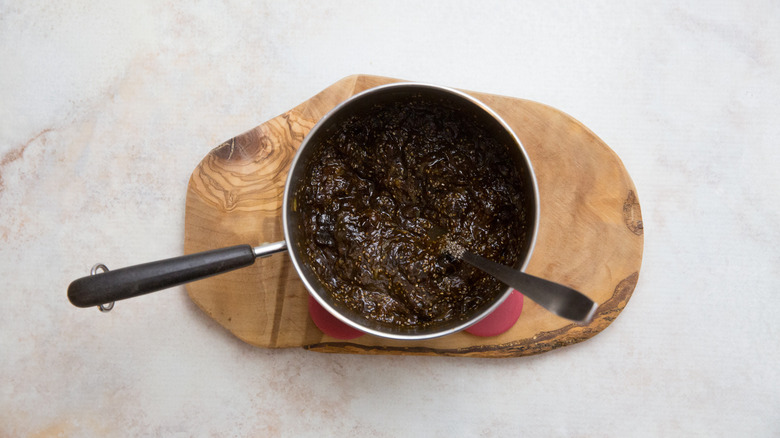 plum jam in small saucepan