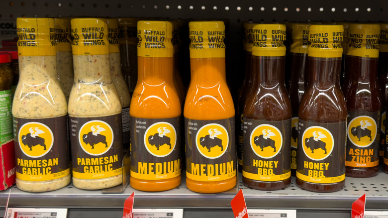 Buffalo Wild Wings sauce bottles in supermarket