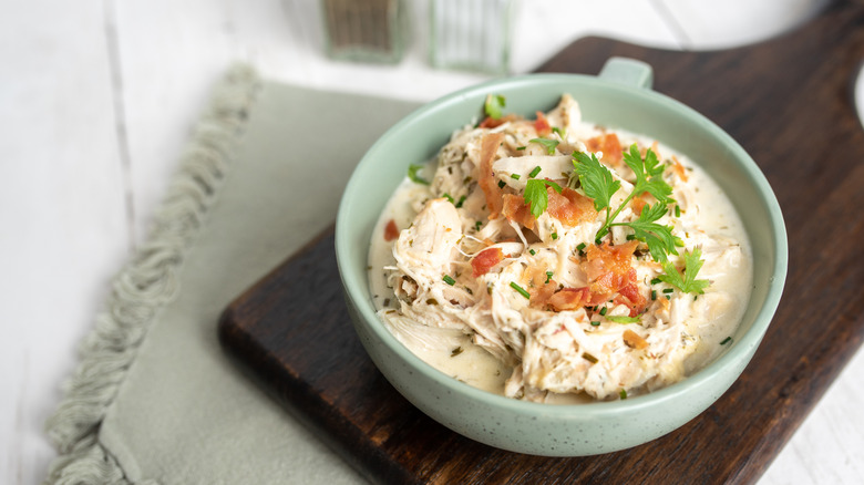 Shredded chicken and bacon in a cream sauce