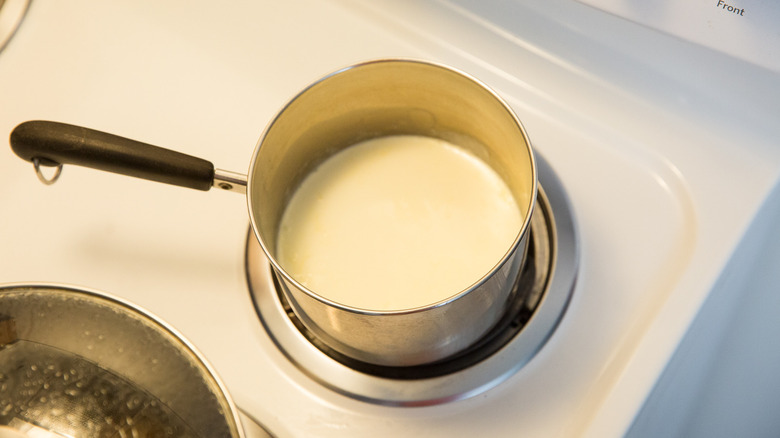 heavy creaming heating in saucepan