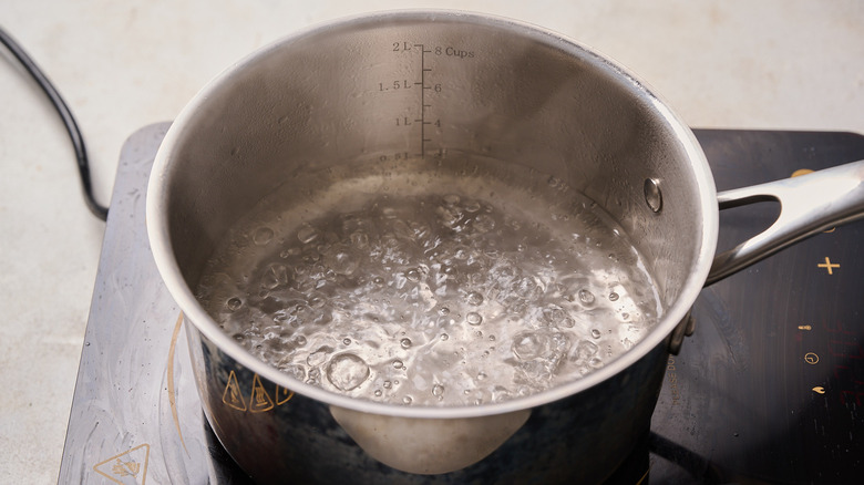 simmering water in a pot