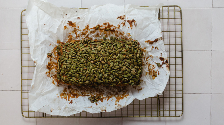 Pumpkin bread cooling on cookie drying rack