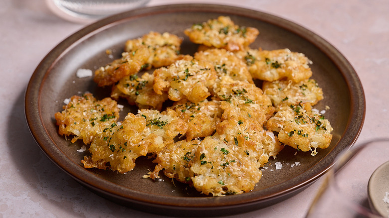 plate of smashed tater tots on plate