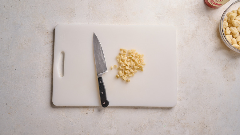 chopped gnocchi on a cutting board