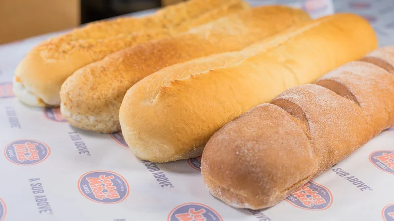 Different sandwich breads from Jersey Mike's on wrapping