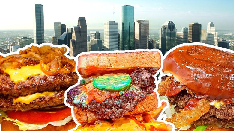 Houston skyline with popular burgers