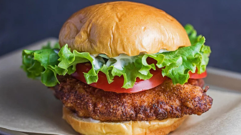 Copycat Burger King Spicy Crispy Chicken Sandwich on parchment paper