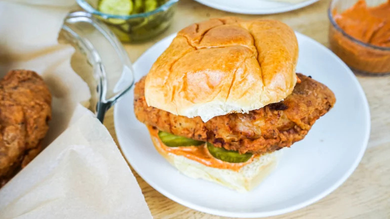 Copycat KFC Chicken Sandwich on white plate