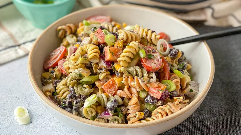 Southwest Pasta Salad in beige bowl
