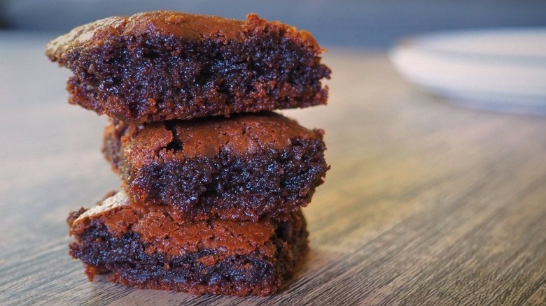 Stack of three Nutella brownies