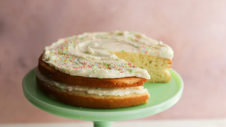 Dairy-Free Birthday Cake on green cake stand