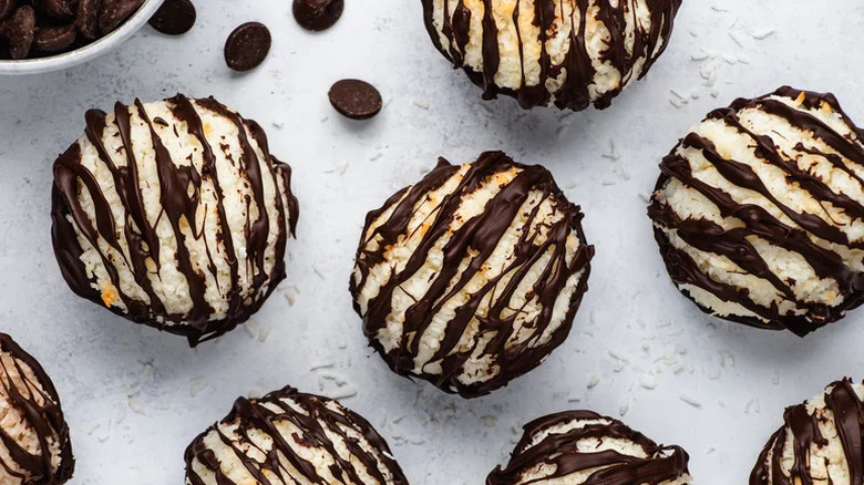 Homemade Coconut Macaroons arranged on countertop