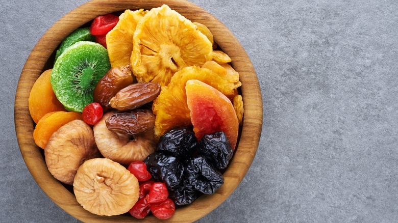 dried fruit in wood bowl