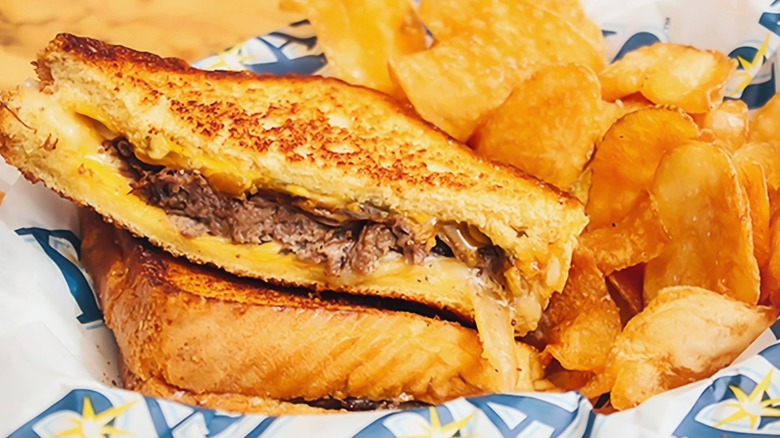 Short rib grilled cheese with potato chips