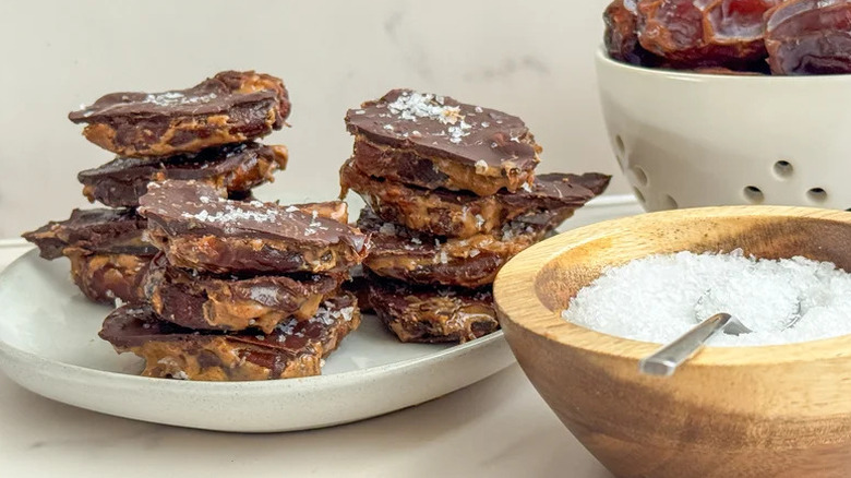 chocolate date bark on plate