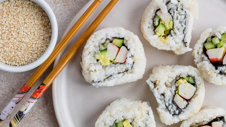 california rolls on plate