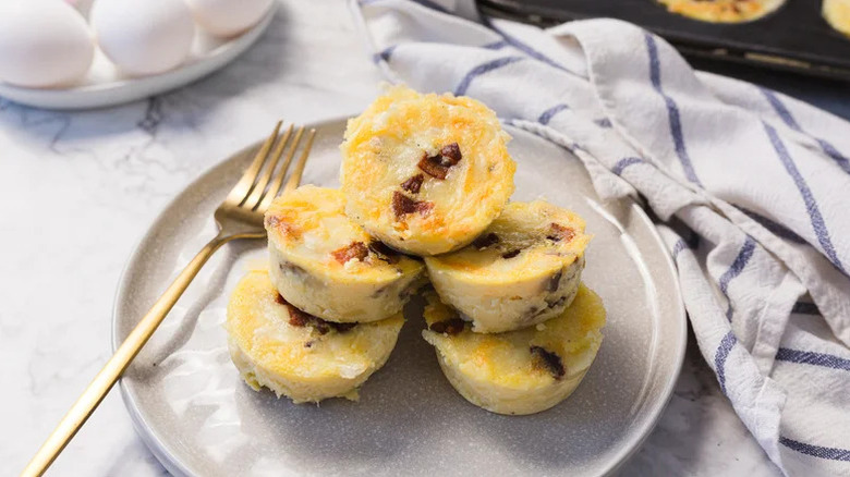 bacon and cheese egg bites on plate