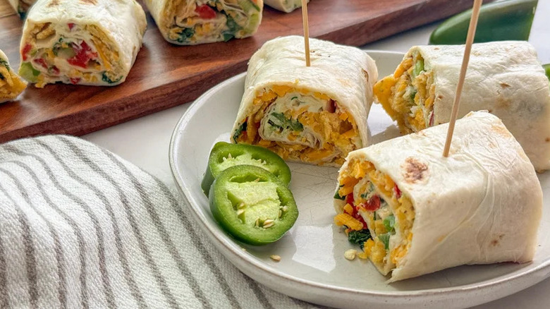 jalapeno popper party pinwheel wraps on plate