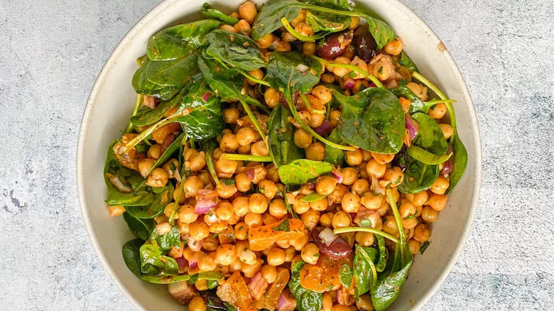 Moroccan Chickpea Salad in white bowl