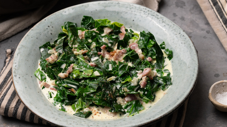 Creamed collard greens in bowl