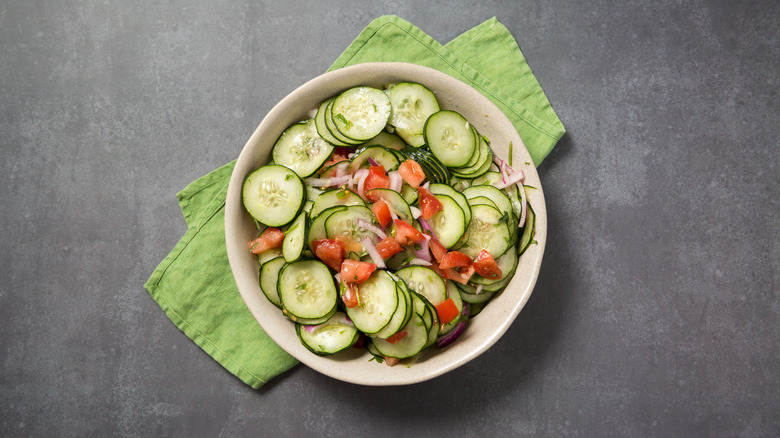 Cucumber salad in bowl