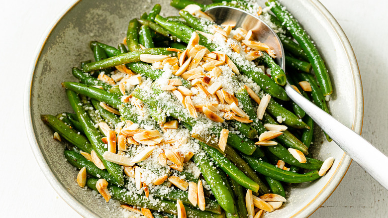Green bean almondine in bowl