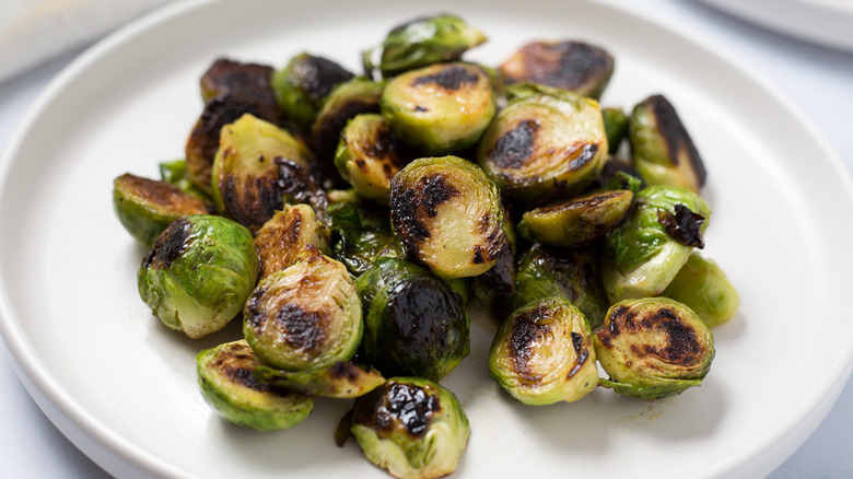 Sauteed Brussels sprouts on plate