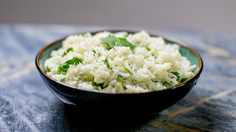 Cilantro Lime Rice in black and blue bowl