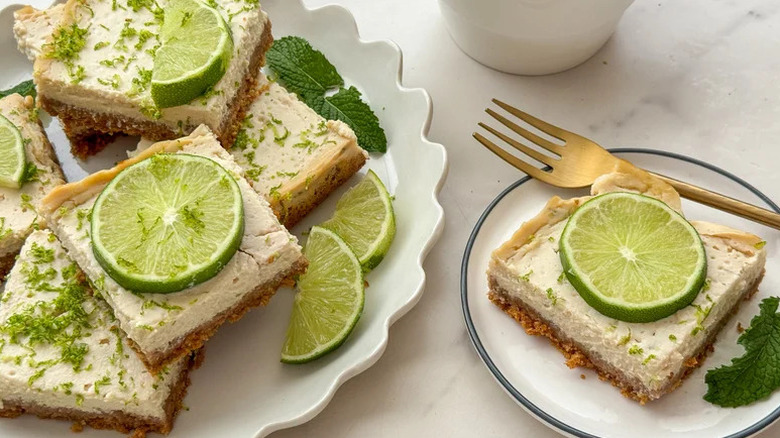 High-Protein Key Lime Pie Bars on two white plates