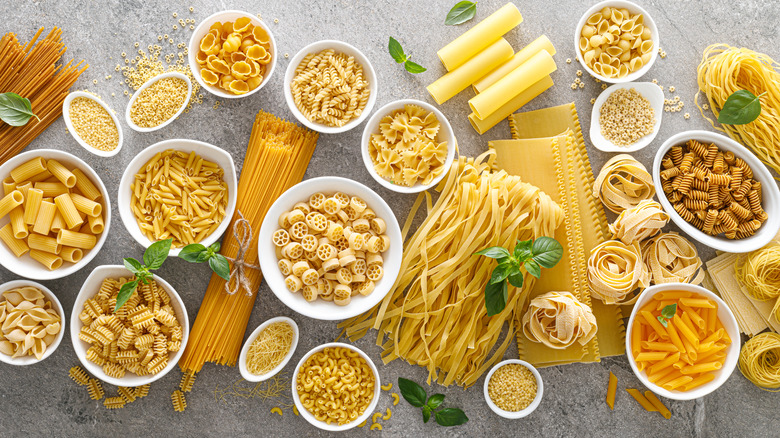 Pasta types on a table