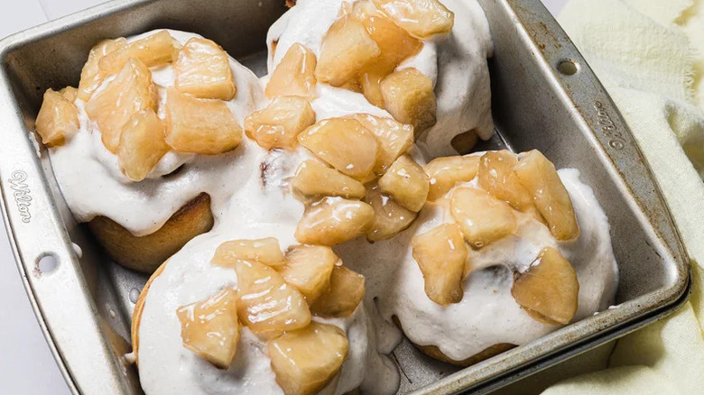 4-Ingredient Apple Cinnamon Rolls in metal baking dish