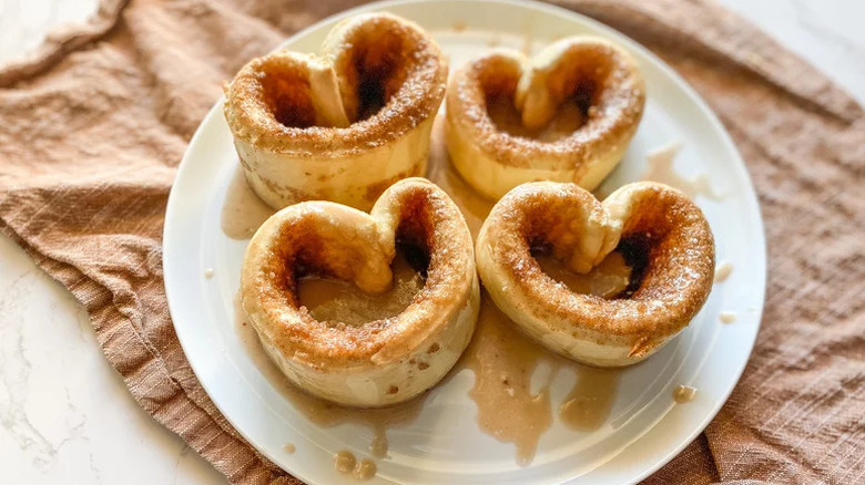 Cinnamon Roll Hearts on white plate on towel