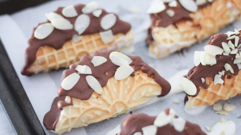 Choco Taco-Inspired Ice Cream Sandwich arranged on baking sheet