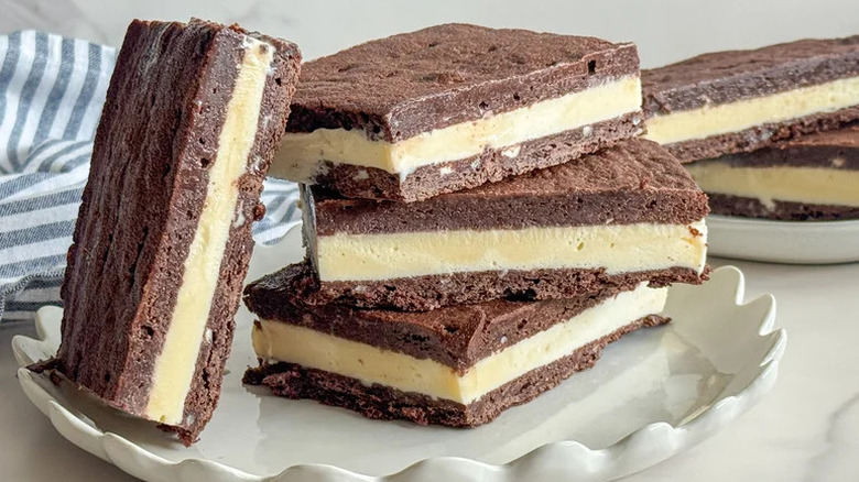 Homemade Classic Ice Cream Sandwich stacked on white plate