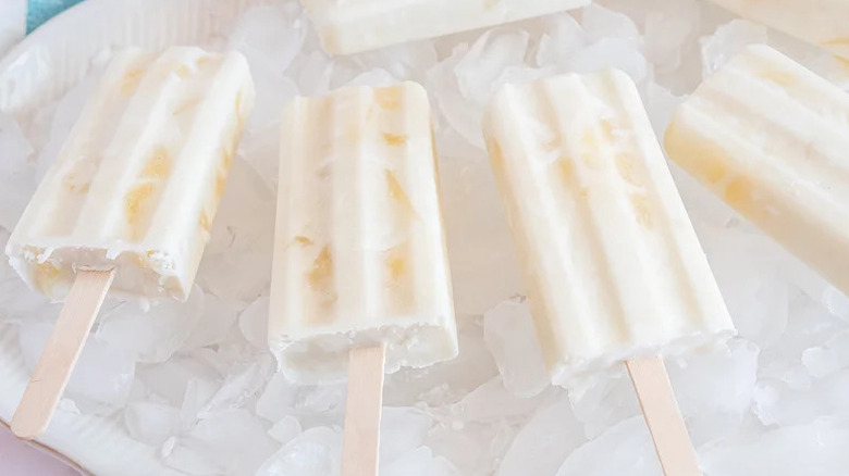 Piña Colada Popsicles on bed of ice